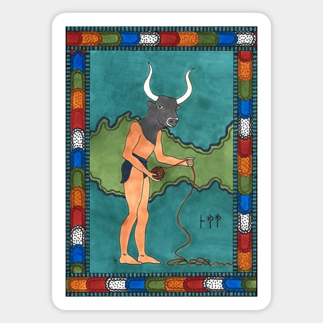 15 The Minotaur from The Minoan Tarot Sticker by MsLauraPerry